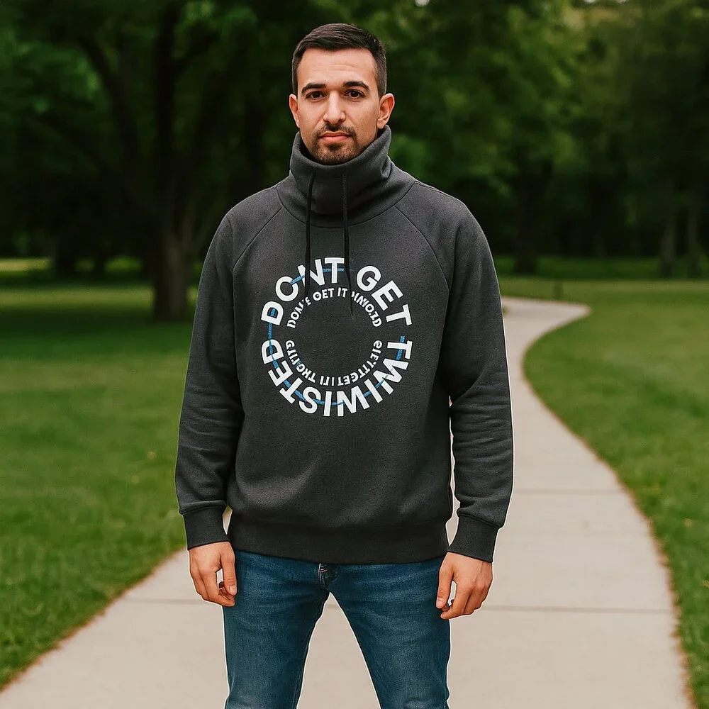 Don't Get It Twisted Men L Gray Outdoor Pullover Cowl Neck Sweatshirt Art 2 Wear